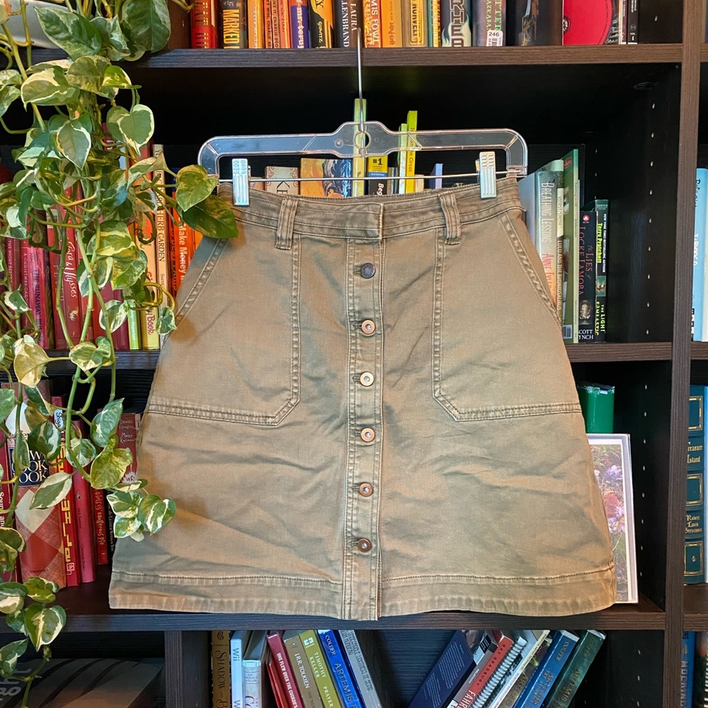 Anthropologie- Pilcro and The Letterpress Olive Green khaki a- line skirt